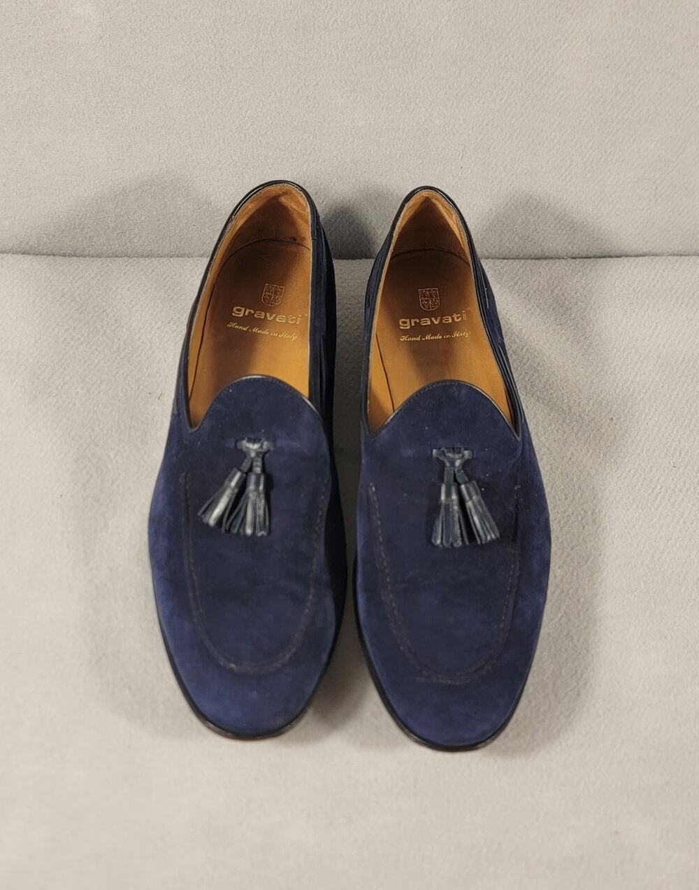 Gravati Mens Blue Suede Tassel Loafers Size 12 M Handmade in Italy Slip On Shoes